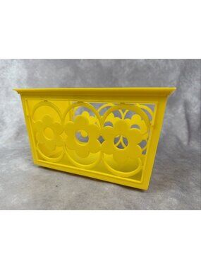 Vintage 70s Yellow Plastic Daisy Flowers Kitchen Napkin Letter Holder Retro